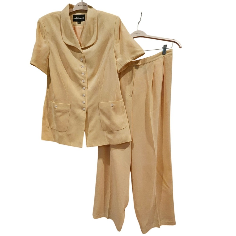 Sag Harbor Vintage Suite Set 16 Short Sleeve Blazer Wide Leg Pants Butter Yellow